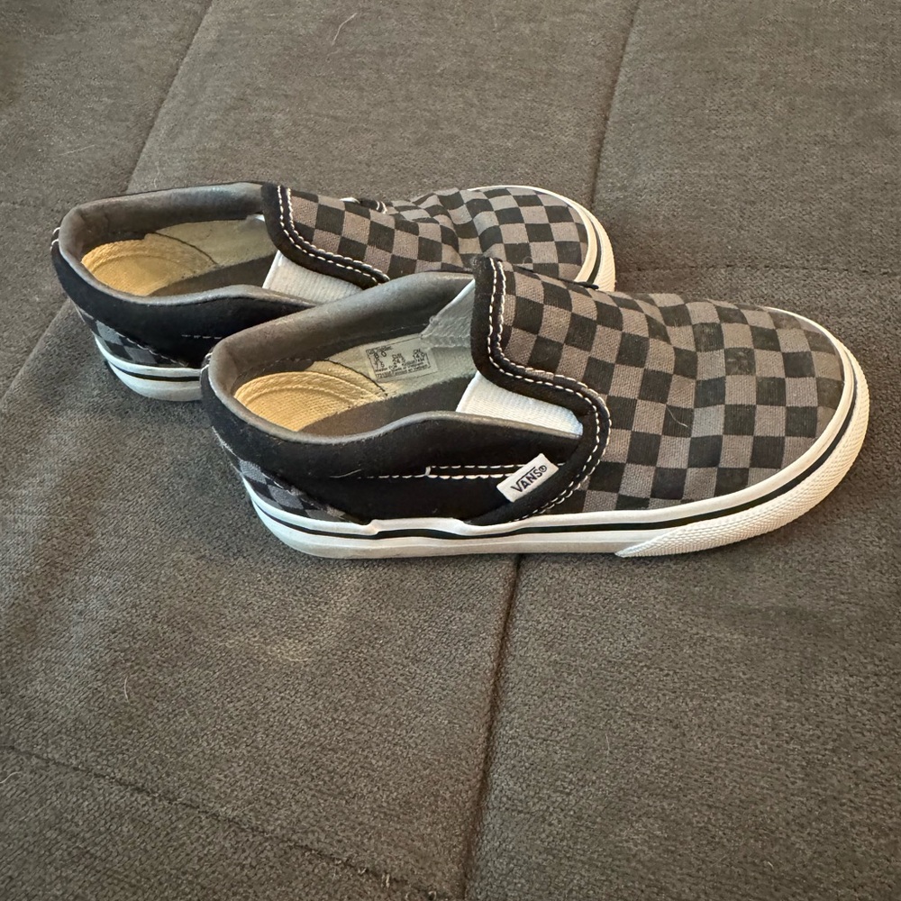 Vans Kids Checkered Slip-On Shoes - Black and Gray